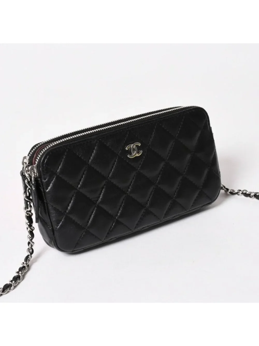 Chanel Chain Wallet on CC Logo Lambskin Black Silver Shoulder Bag